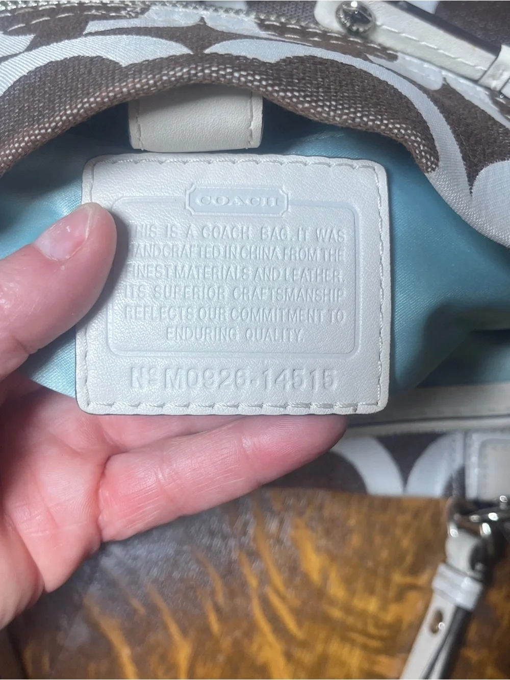 Coach Op Art Peyton Carryall Brown & White Signature Shoulder Bag with Turnlock